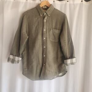 Sewn For J Crew Olive Flannel Button Up Slim Shirt Men's M 100% Cotton